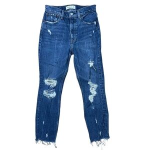Abercrombie & Fitch Women’s Dark Wash Distressed High Rise Mom Jeans